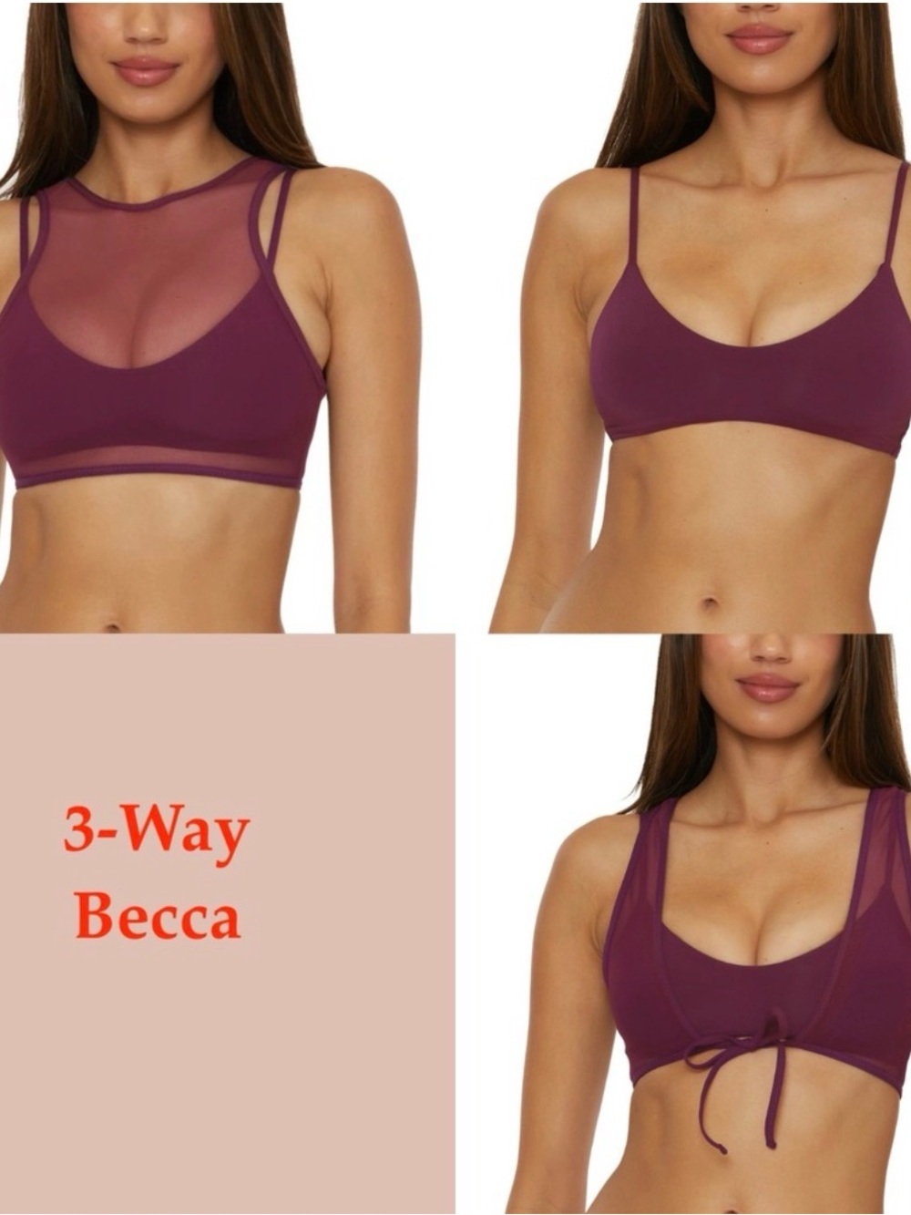 NWT BECCA Multiway Plum Mesh-Trim Bikini Top - Picture 2 of 6